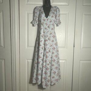 Faithfull The Brand Maggie Midi Dress Women S Blue Juliette Floral Puff Sleeve